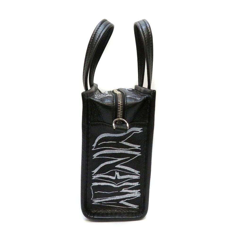 Balenciaga Bazaar Shopper Graffiti Arena Leather Handbag Black View 3